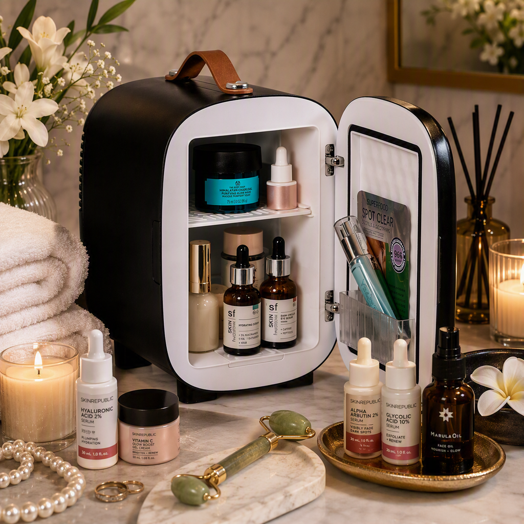 VirelloSA Beauty Fridge branded product advertisement grid with logo